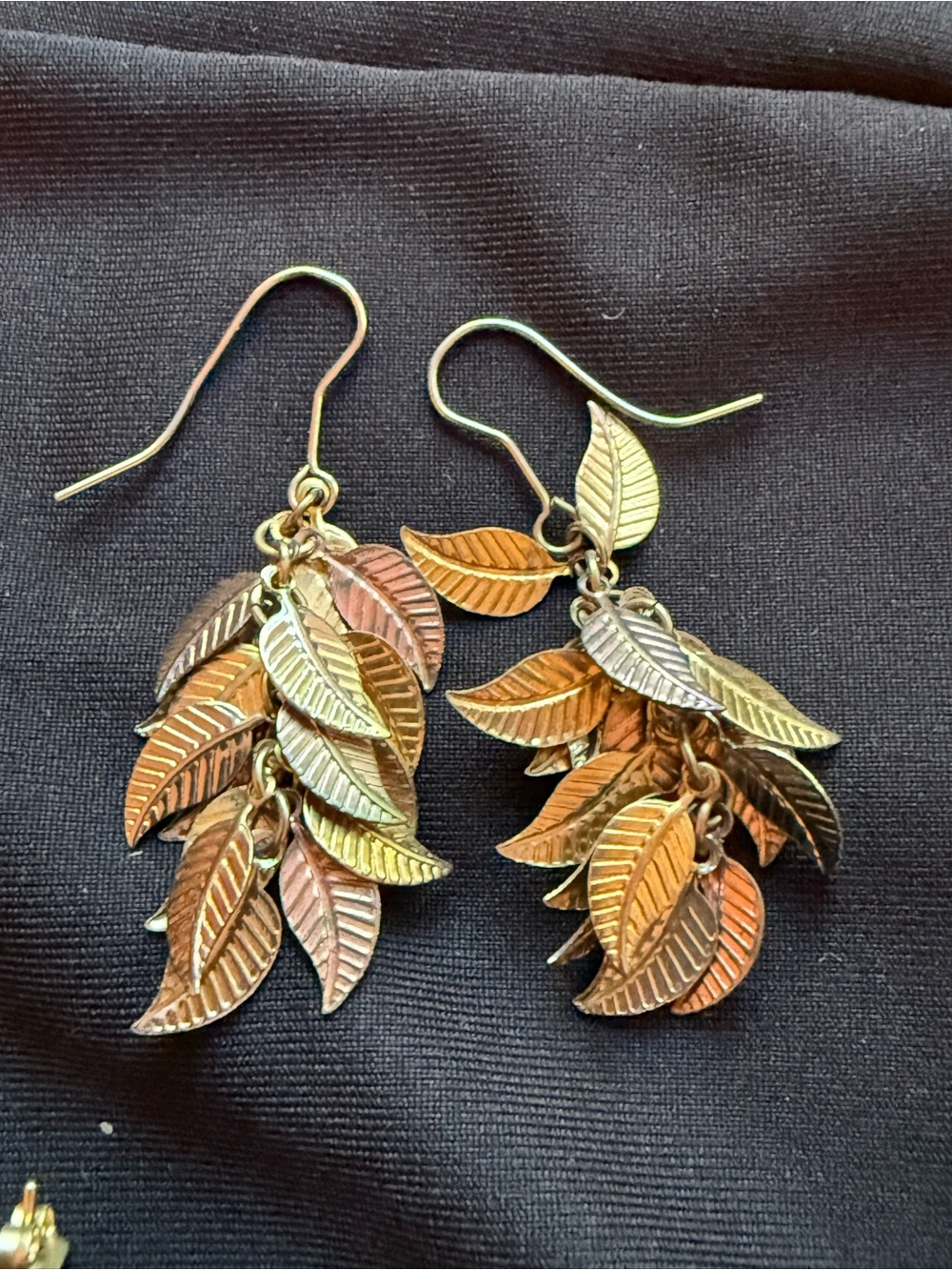 Leaf Cluster Dangle Earrings in Mixed Metal Tones